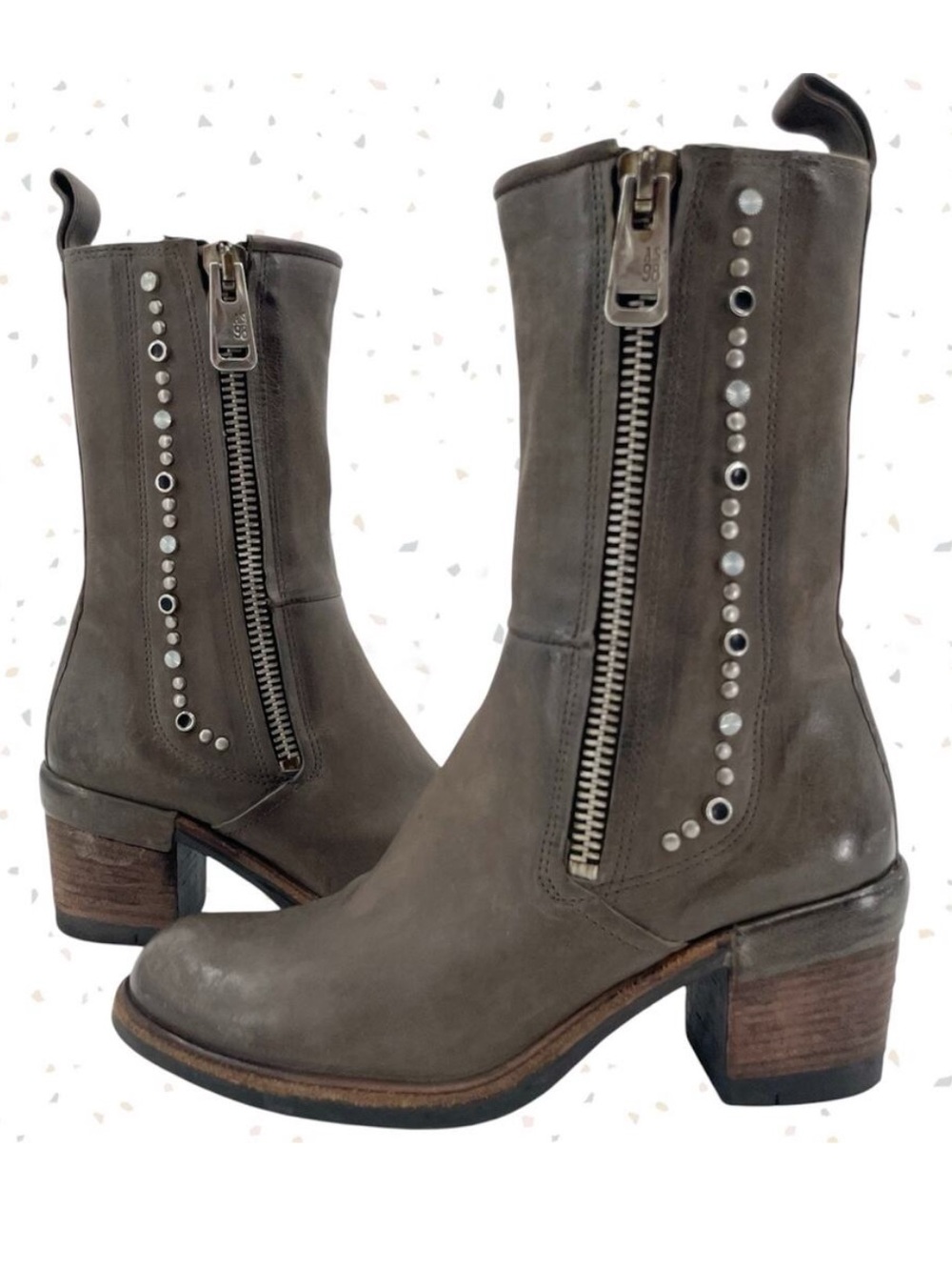 A.S.98 Jackie Studded Leather Boots Brown Gray Neutral Fall Heels AS98 Size 37